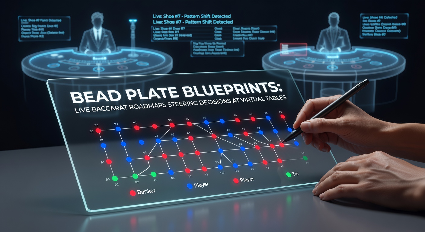 Close-up of a digital bead plate roadmap displaying sequences of red and blue circles tracking Banker and Player wins in a live baccarat game