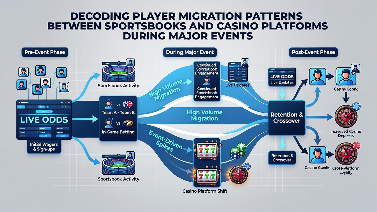 Heatmap illustrating peak migration times between betting verticals during live sports coverage