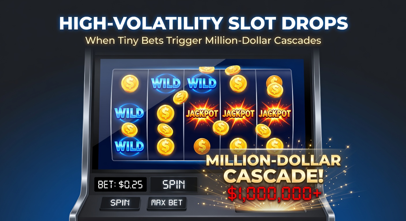 Close-up of a player's hands inserting coins into a high-volatility slot, with jackpot meters ticking upward dramatically in the background