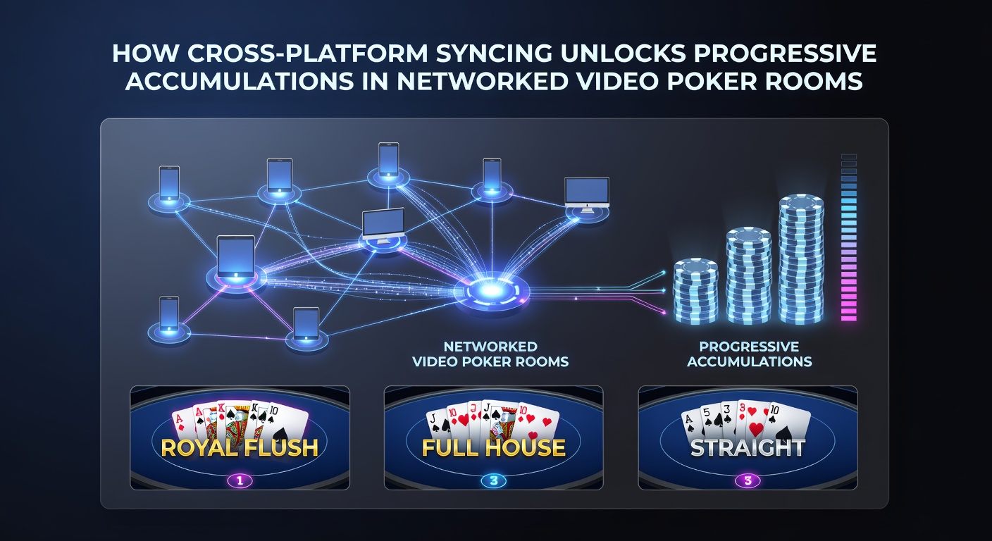 Networked video poker terminals showing synchronized progressive jackpot displays across multiple devices