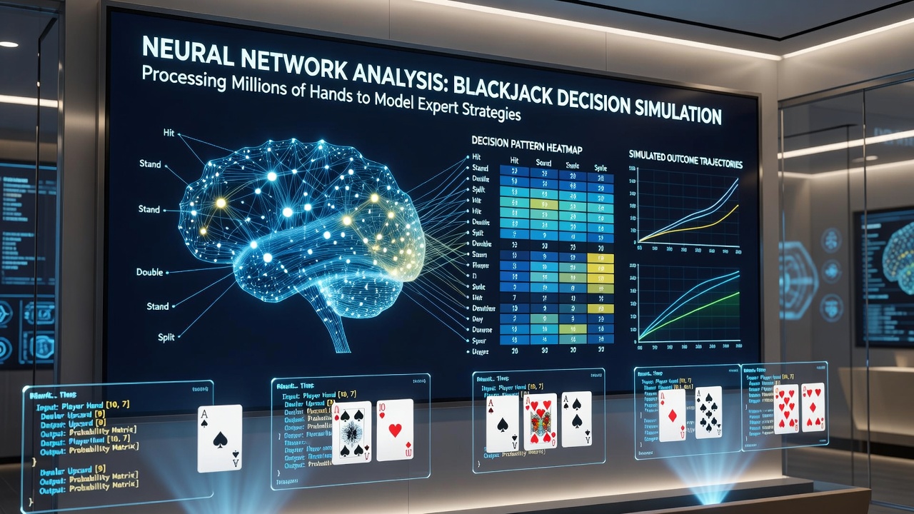 Training dashboard showing neural network decision accuracy across blackjack scenarios