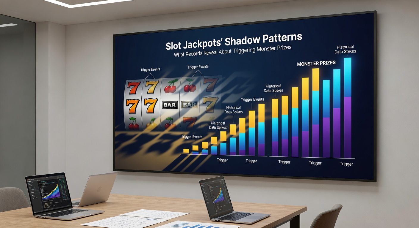 Close-up of slot reels aligning for a jackpot, with glowing progressive meter in the background amid casino crowd excitement