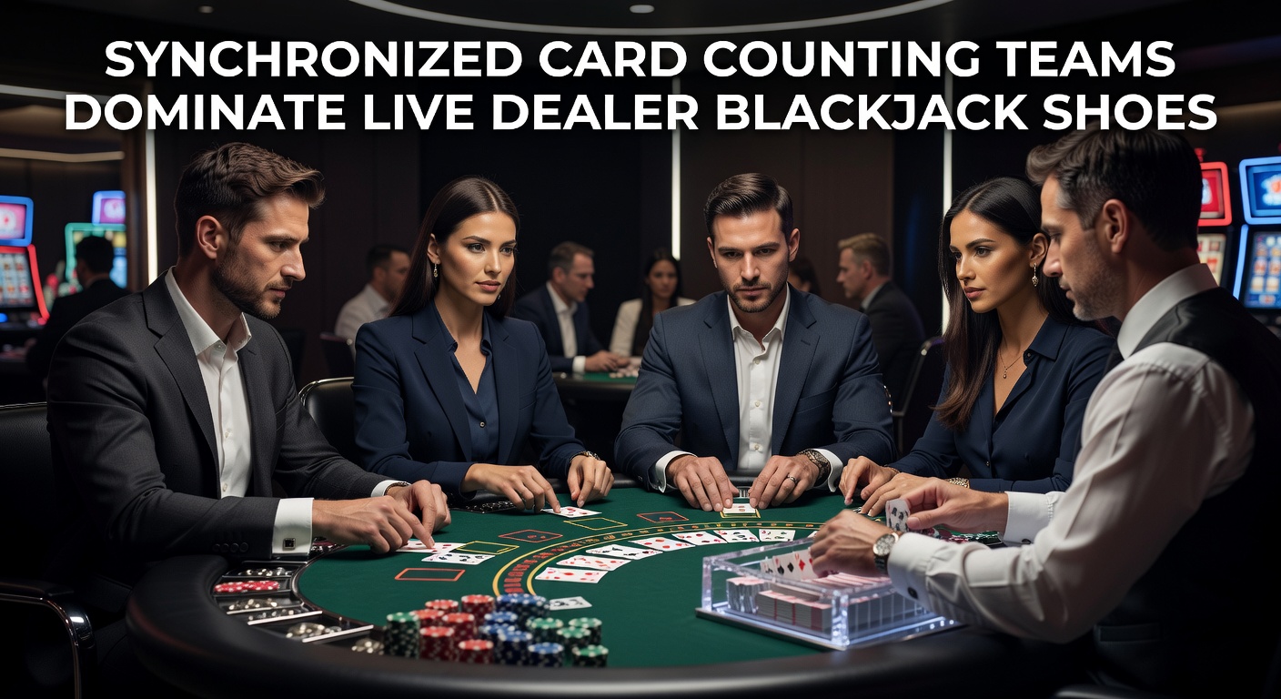 Team members coordinating card counts on multiple live dealer blackjack screens, showing synchronized betting patterns across tables