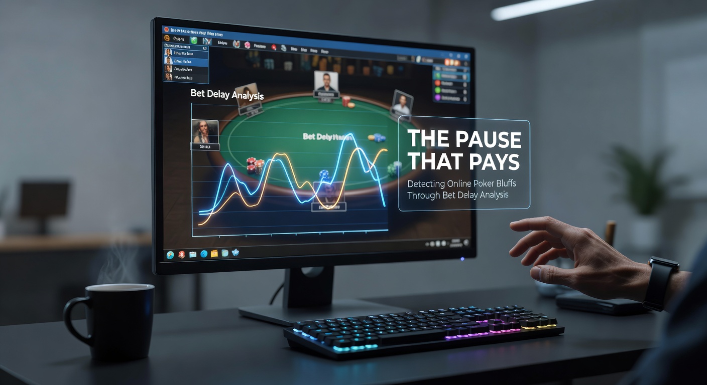 Graph showing bet timing patterns in online poker hands, highlighting delays correlated with bluff frequencies