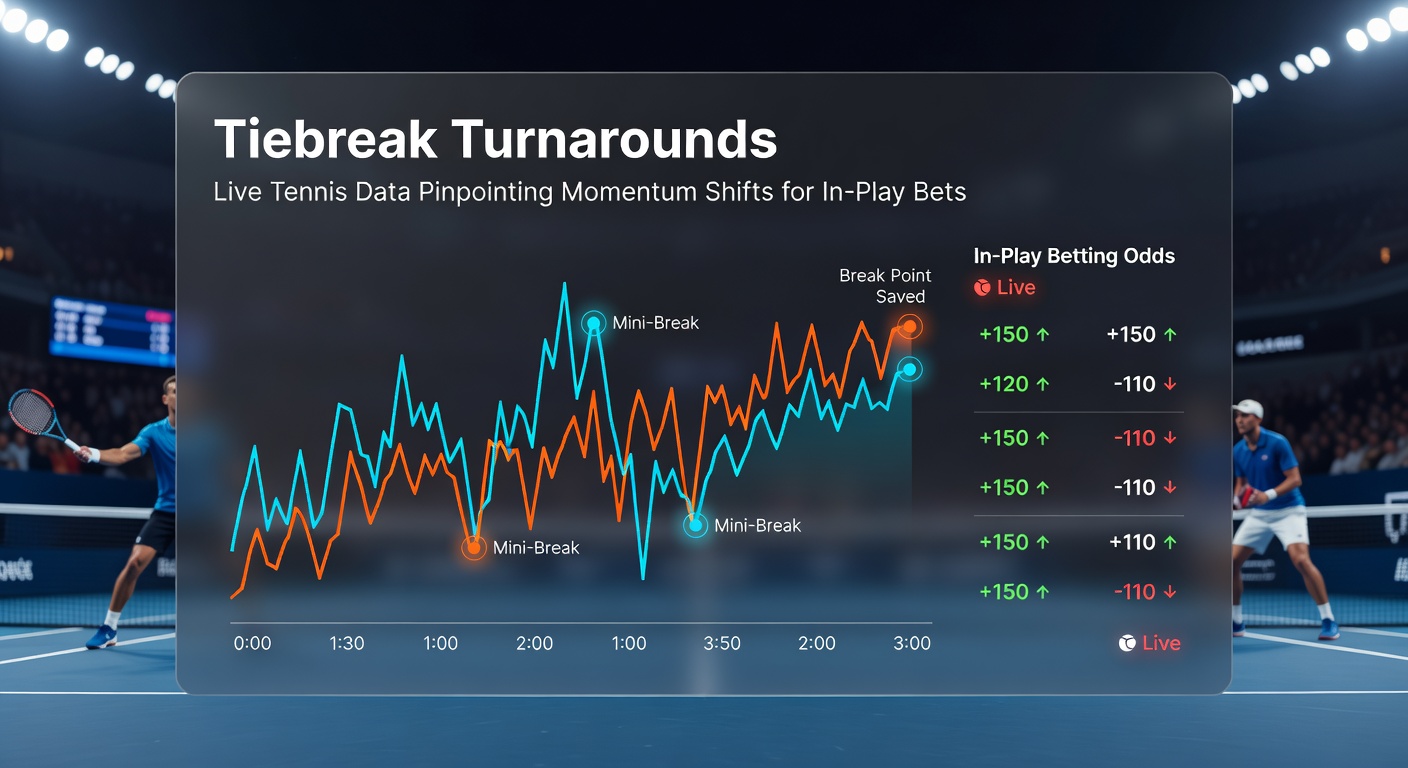Graph showing tiebreak win probabilities shifting mid-point based on live tennis data from recent ATP matches